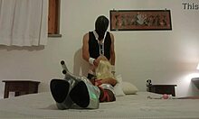 Blonde bombshell Laura gets tied up and deepthroated in bondage action